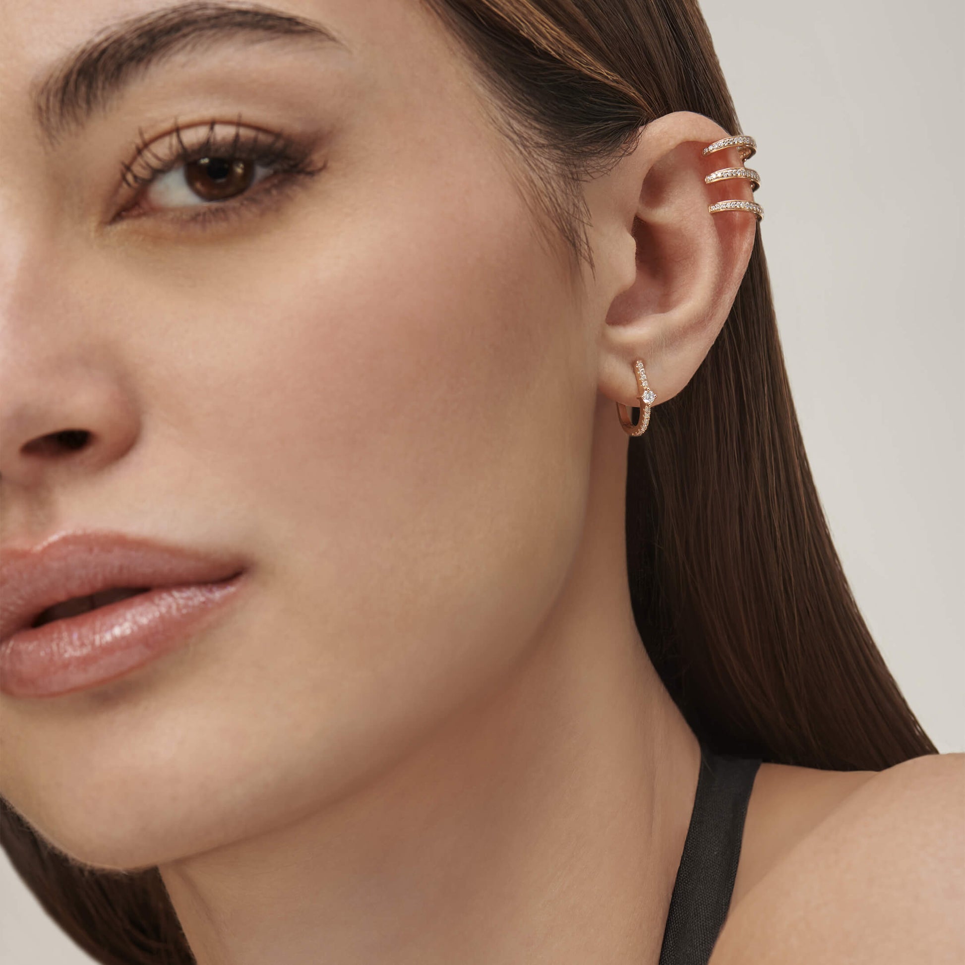 Clip d'oreilles multi-créoles diamant or jaune Tina 7