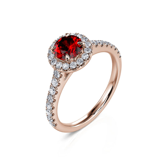 Victoria Rubis - Bague en or rose rubis et halo de diamant #2