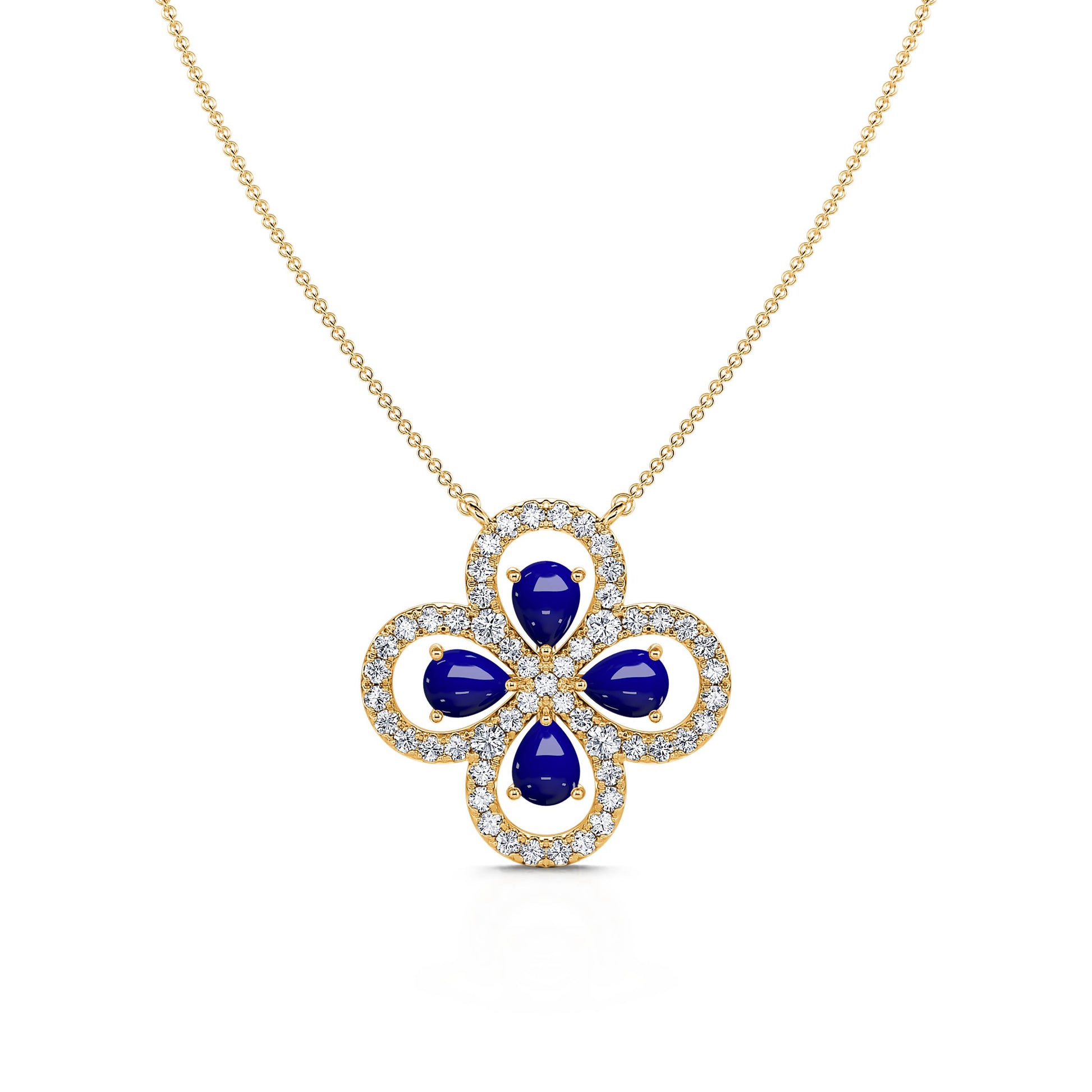 Collier trèfle diamants et lapis lazuli  Yoly 2