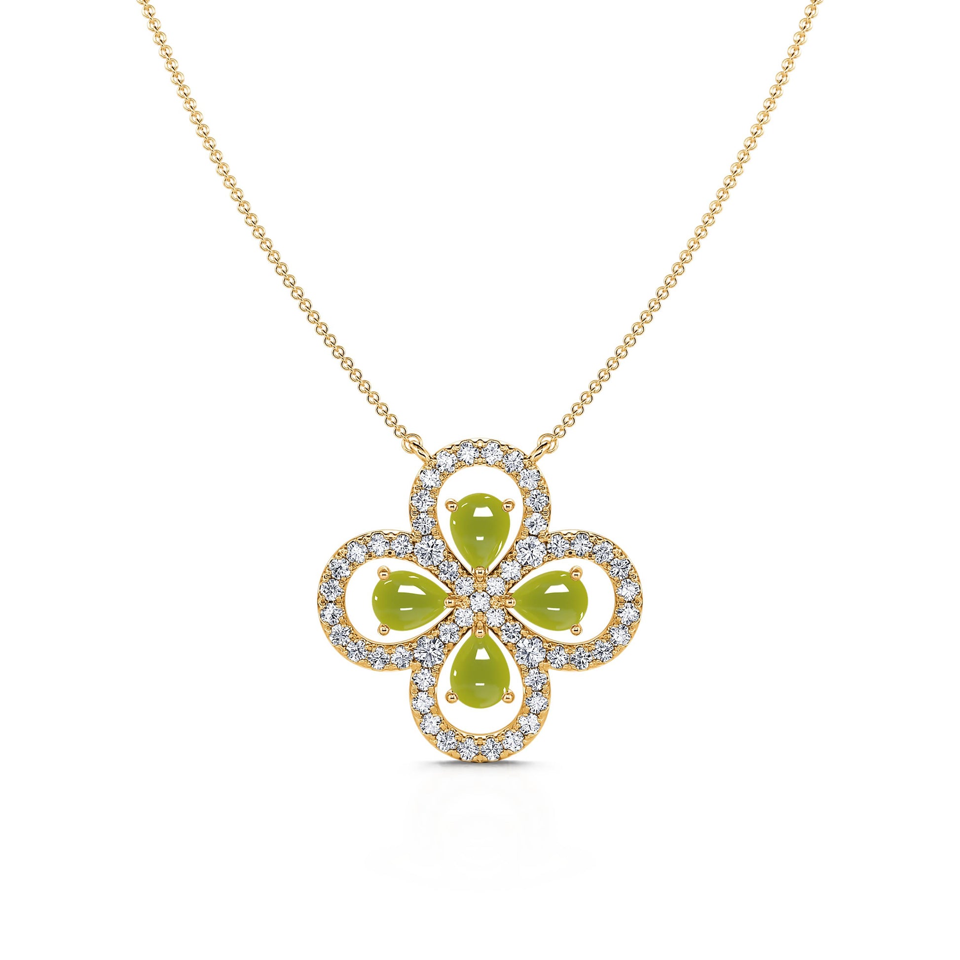 Collier trèfle diamants et tourmaline verte Yoly 2