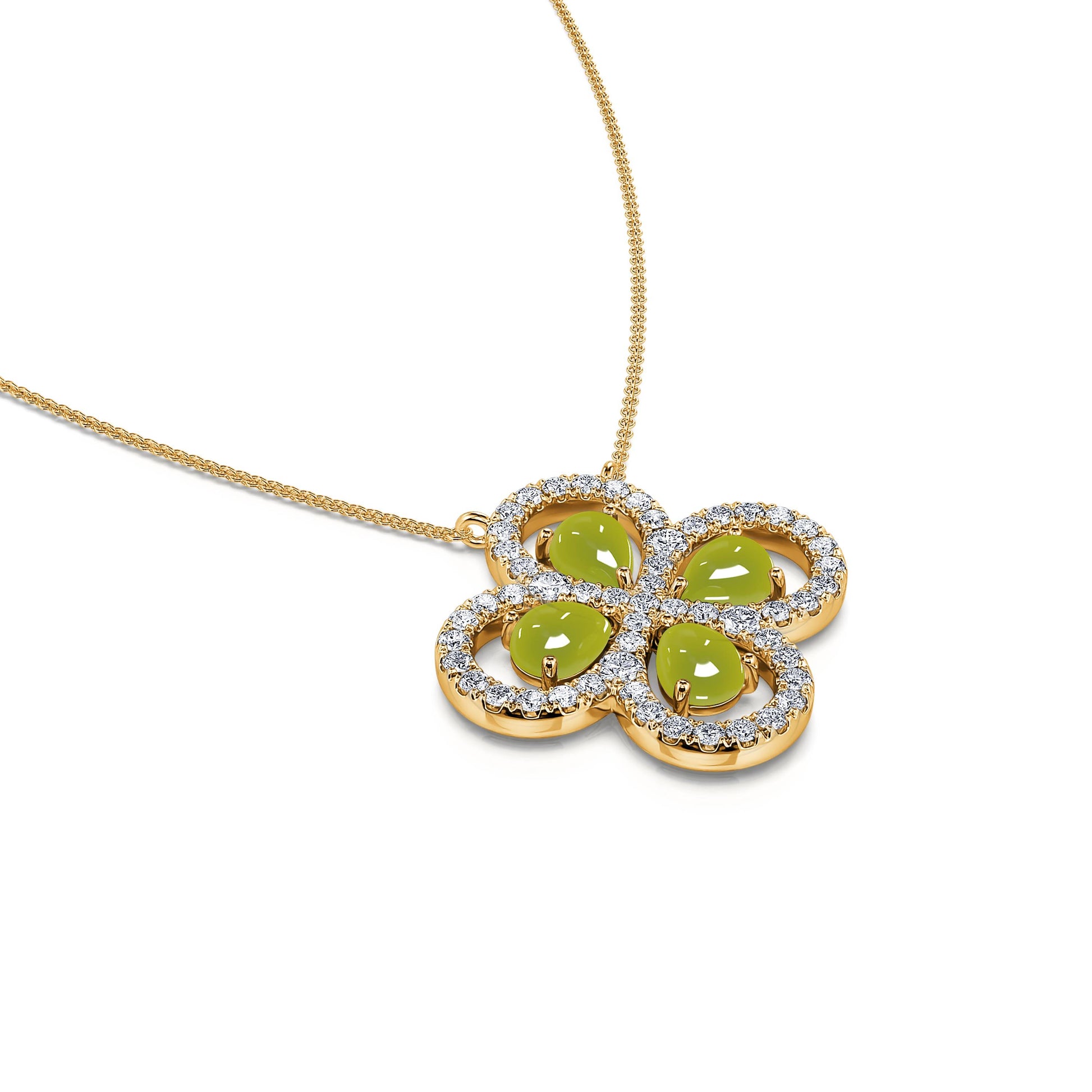 Collier trèfle diamants et tourmaline verte Yoly 1